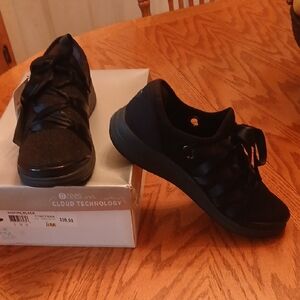 Black Sneakers with Ribbon Accents